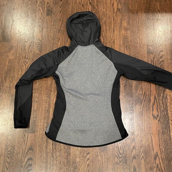 Nike Dri-FIT Hooded Full Zip Jacket Gray Black Woven Overlay Thumbholes Size L - Picture 4 of 8